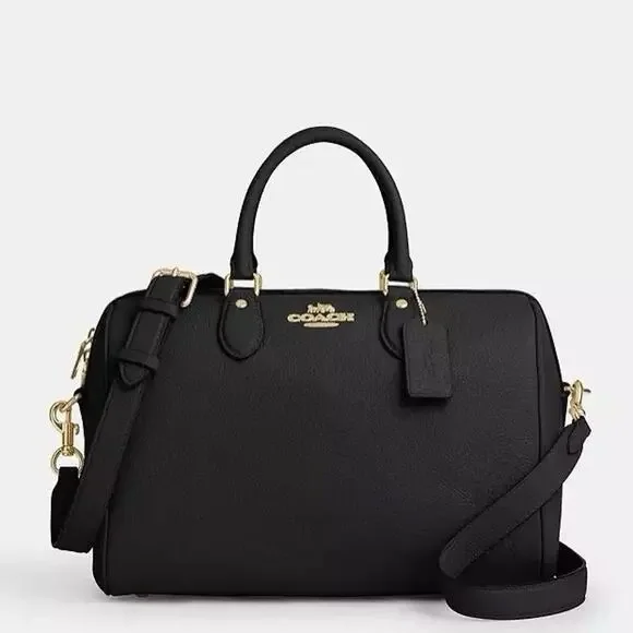 NWT Coach Rowan Large Satchel Bag Leather CV960 Gold/Black - Picture 7 of 11